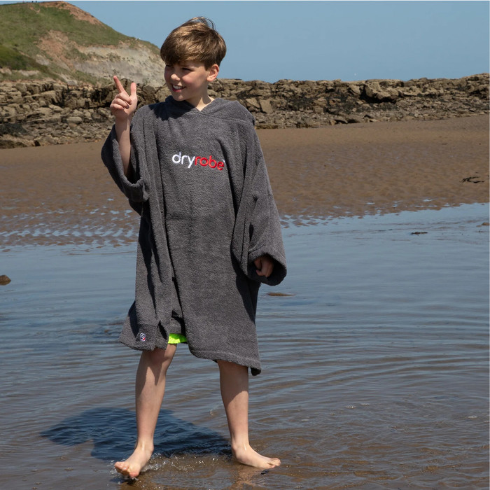 2024 Dryrobe Junior Bio-Baumwolle Kapuzenhandtuch Change Robe V3 V3OCT - Slate Grey